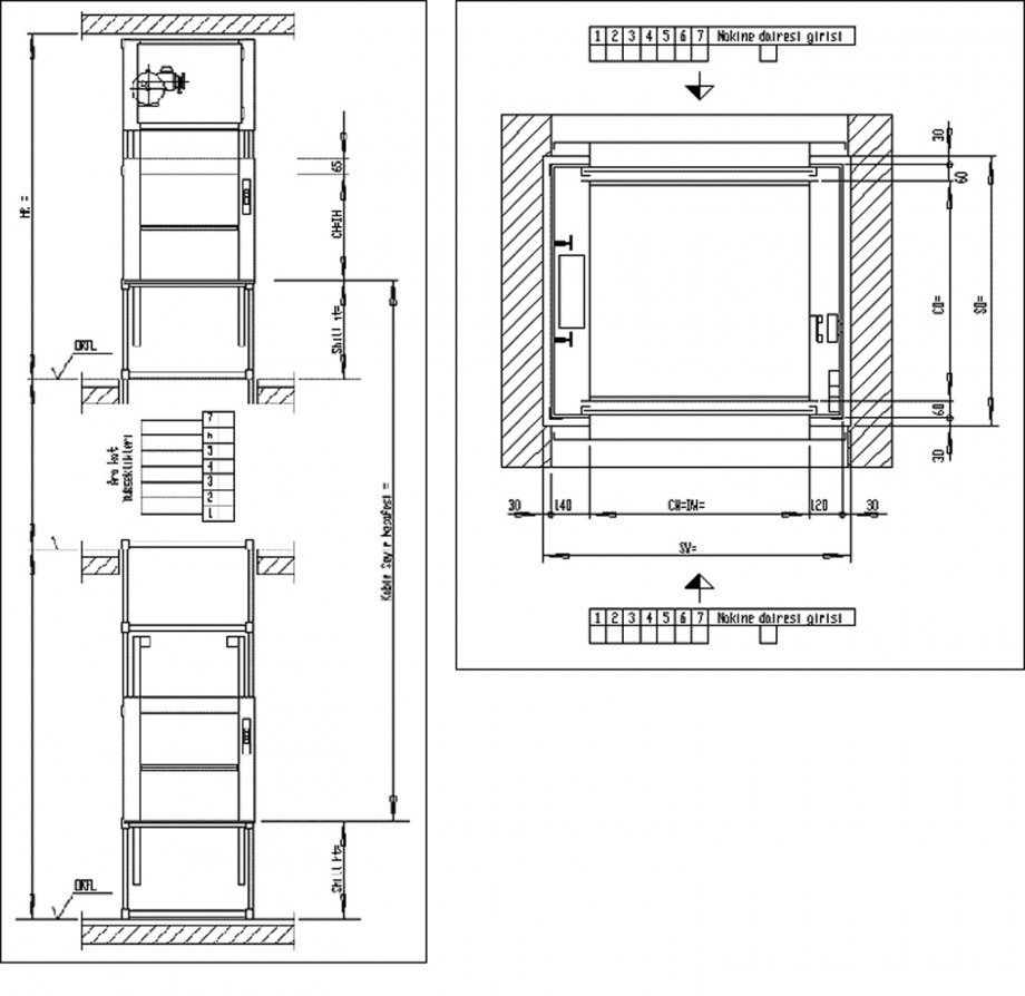 sinif v monsarj asansorleri olcu ve boyut tablosu uygar asansor